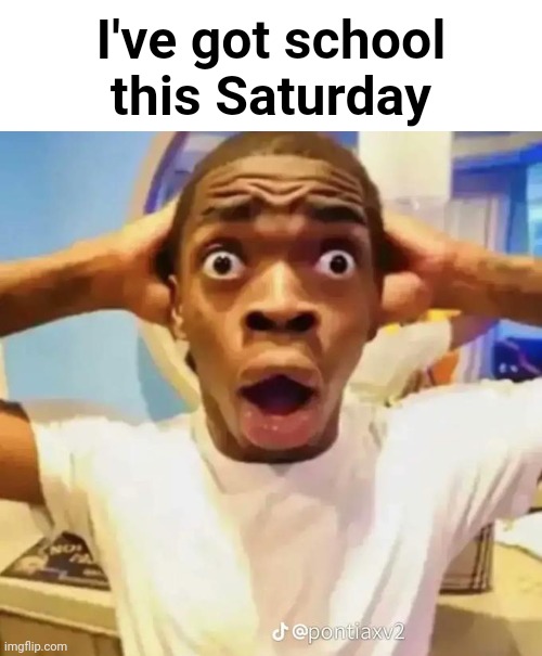 This is wild, explanation in the commens | I've got school this Saturday | image tagged in shocked black guy | made w/ Imgflip meme maker