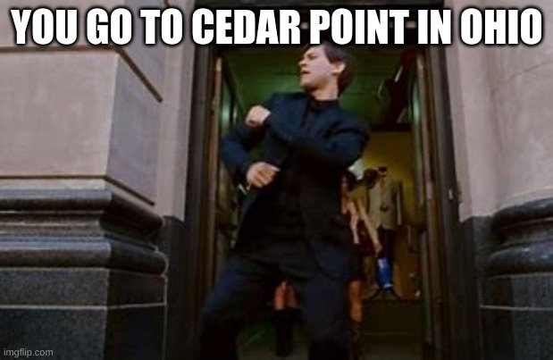 spiderman dancing | YOU GO TO CEDAR POINT IN OHIO | image tagged in spiderman dancing | made w/ Imgflip meme maker