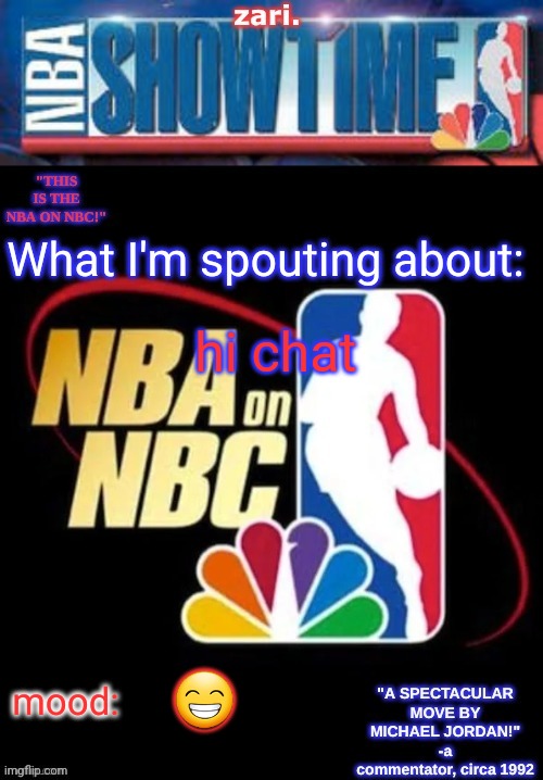 zari.’s NBA on NBC temp | hi chat; 😁 | image tagged in i love femboys,hmu if u a femboy,i want a femboy smh | made w/ Imgflip meme maker