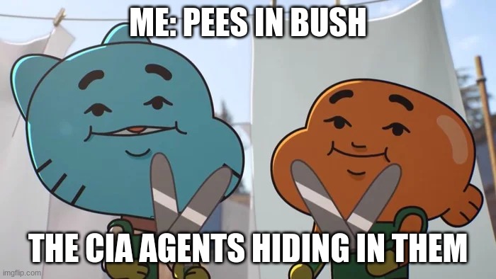 lost privileges | ME: PEES IN BUSH; THE CIA AGENTS HIDING IN THEM | image tagged in lost privileges | made w/ Imgflip meme maker