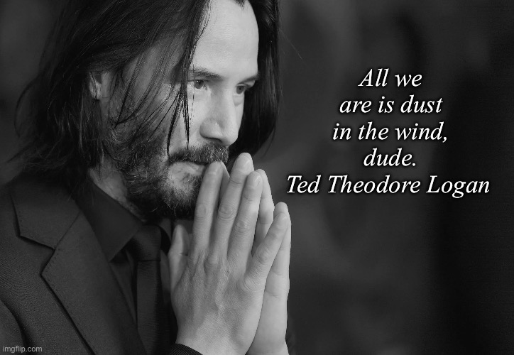 Ted Theodore Logan | All we are is dust in the wind, dude.
Ted Theodore Logan | image tagged in keanu reeves,bill and ted | made w/ Imgflip meme maker