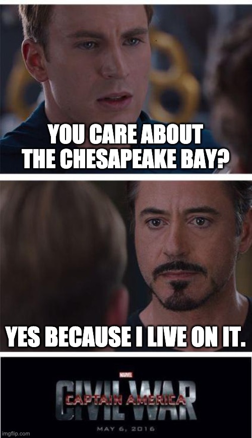 Marvel Civil War 1 | YOU CARE ABOUT THE CHESAPEAKE BAY? YES BECAUSE I LIVE ON IT. | image tagged in memes,marvel civil war 1 | made w/ Imgflip meme maker