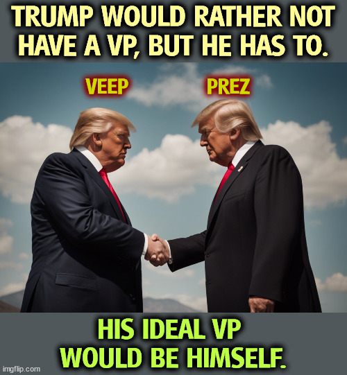 Trump doesn't like to share the spotlight. | TRUMP WOULD RATHER NOT HAVE A VP, BUT HE HAS TO. VEEP             PREZ; HIS IDEAL VP 
WOULD BE HIMSELF. | image tagged in trump,vice president,zero,invisible,the invisible man,mike pence | made w/ Imgflip meme maker