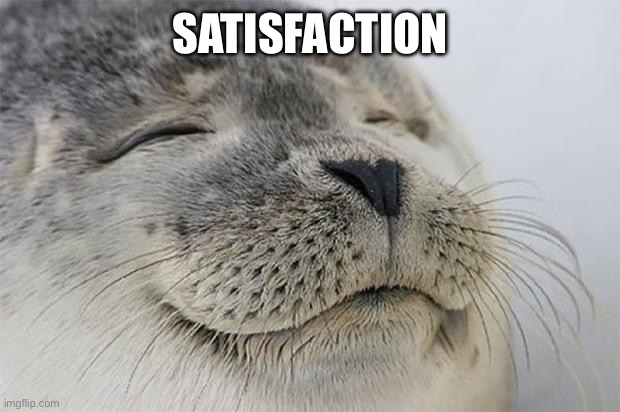 Satisfied Seal Meme | SATISFACTION | image tagged in memes,satisfied seal | made w/ Imgflip meme maker