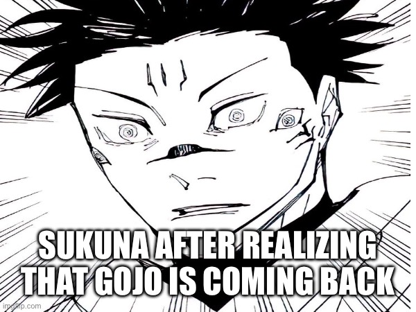 Sukuna | SUKUNA AFTER REALIZING THAT GOJO IS COMING BACK | image tagged in anime meme,jujutsu kaisen | made w/ Imgflip meme maker