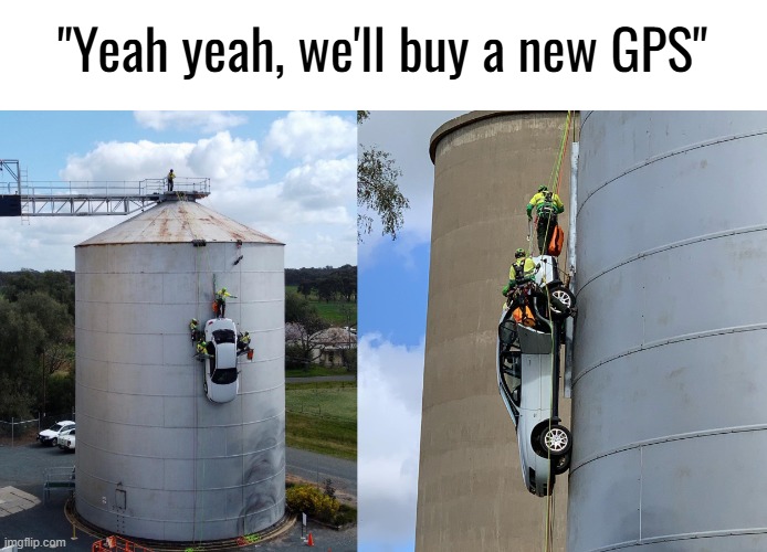 "Yeah yeah, we'll buy a new GPS" | image tagged in funny,funny car crash | made w/ Imgflip meme maker