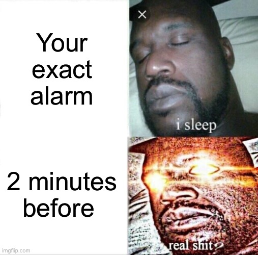 Sleeping Shaq | Your exact alarm; 2 minutes before | image tagged in memes,sleeping shaq | made w/ Imgflip meme maker