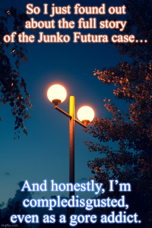IcyXD’s Streetlights template | So I just found out about the full story of the Junko Futura case…; And honestly, I’m completely disgusted, even as a gore addict. | image tagged in icyxd s streetlights template | made w/ Imgflip meme maker