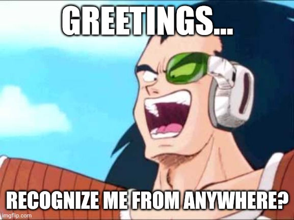 Hm? | GREETINGS... RECOGNIZE ME FROM ANYWHERE? | image tagged in raditz laugth | made w/ Imgflip meme maker