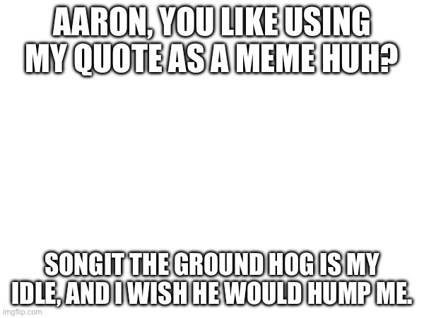 Ink don’t even say it, it’s not cannon. | AARON, YOU LIKE USING MY QUOTE AS A MEME HUH? SONGIT THE GROUND HOG IS MY IDLE, AND I WISH HE WOULD HUMP ME. | made w/ Imgflip meme maker