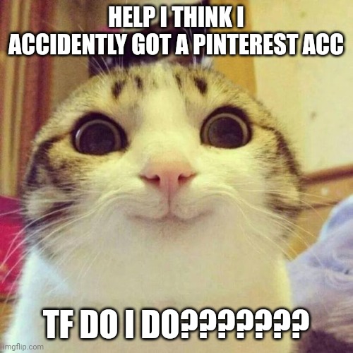 ..... My first secret acc from My parents unintentionally..... | HELP I THINK I ACCIDENTLY GOT A PINTEREST ACC; TF DO I DO??????? | image tagged in memes,smiling cat | made w/ Imgflip meme maker