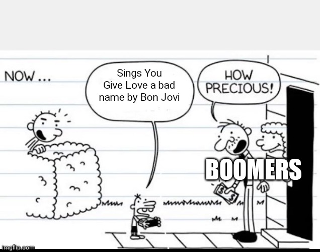 89 | Sings You Give Love a bad name by Bon Jovi; BOOMERS | image tagged in manny selling stuff | made w/ Imgflip meme maker