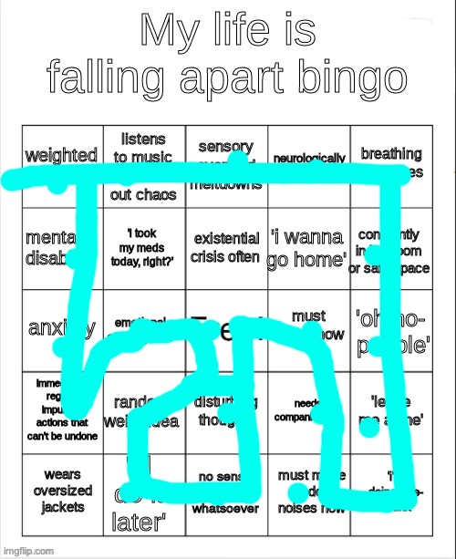 Brake pedals (hahA no manji 4 u today!) | image tagged in my life is falling apart bingo,gojo,is,a,human | made w/ Imgflip meme maker