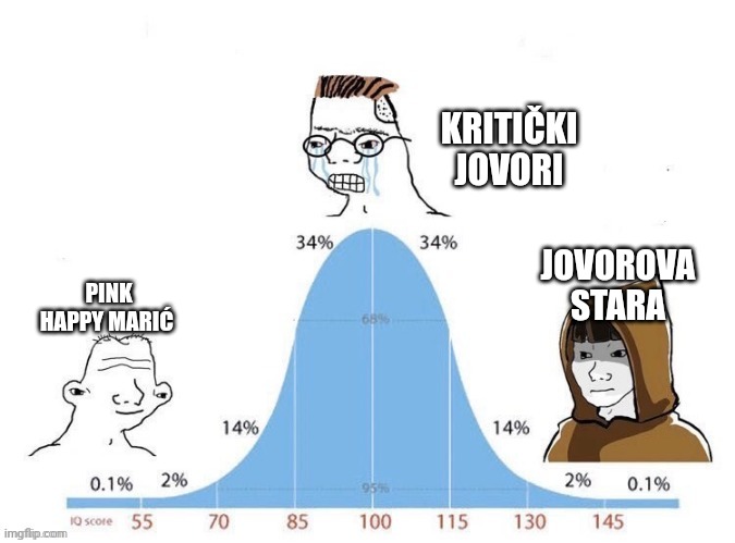 Bell Curve | KRITIČKI JOVORI; JOVOROVA STARA; PINK HAPPY MARIĆ | image tagged in bell curve | made w/ Imgflip meme maker