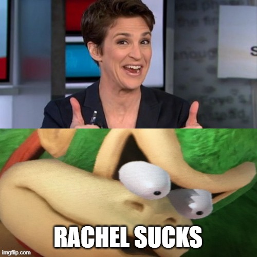 donkey kong shocked at rachel maddow | RACHEL SUCKS | image tagged in donkey kong shocked at tv show,rachel maddow,mario bros views,donkey kong,videogames,monkey | made w/ Imgflip meme maker