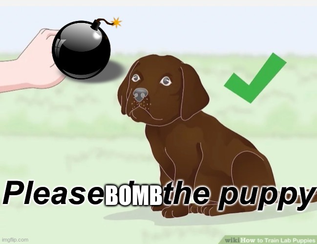 Please do the puppy | BOMB | image tagged in please do the puppy | made w/ Imgflip meme maker