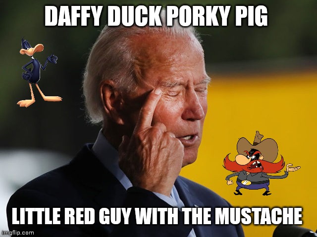 Favorite cartoons | DAFFY DUCK PORKY PIG; LITTLE RED GUY WITH THE MUSTACHE | image tagged in biden confused,funny memes | made w/ Imgflip meme maker