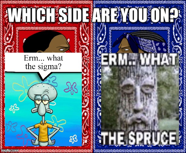 What the Spruce came first so type Spruce Gang in the comments if you agree | image tagged in which side are you on | made w/ Imgflip meme maker