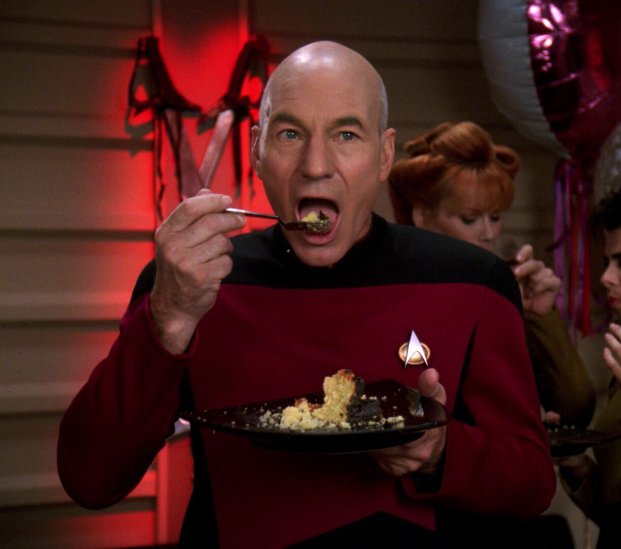 Picard eating dessert Blank Meme Template