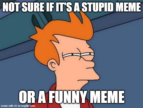 Futurama Fry | NOT SURE IF IT'S A STUPID MEME; OR A FUNNY MEME | image tagged in memes,futurama fry | made w/ Imgflip meme maker