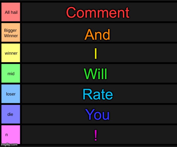 yoshi's tier list | Comment; And; I; Will; Rate; You; ! | image tagged in yoshi's tier list | made w/ Imgflip meme maker