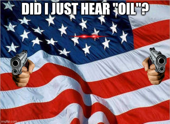 DID I JUST HEAR "OIL"? | image tagged in usa flag | made w/ Imgflip meme maker