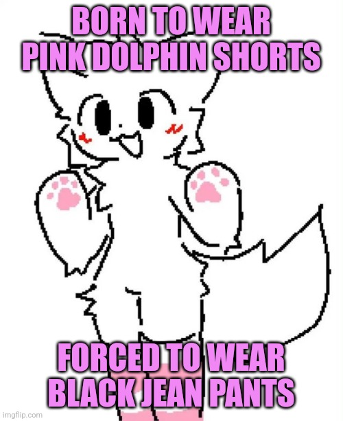 Boykisser | BORN TO WEAR PINK DOLPHIN SHORTS; FORCED TO WEAR BLACK JEAN PANTS | image tagged in boykisser | made w/ Imgflip meme maker
