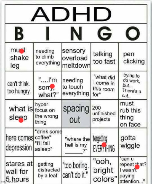 Bingo for my irl friend | image tagged in adhd bingo | made w/ Imgflip meme maker