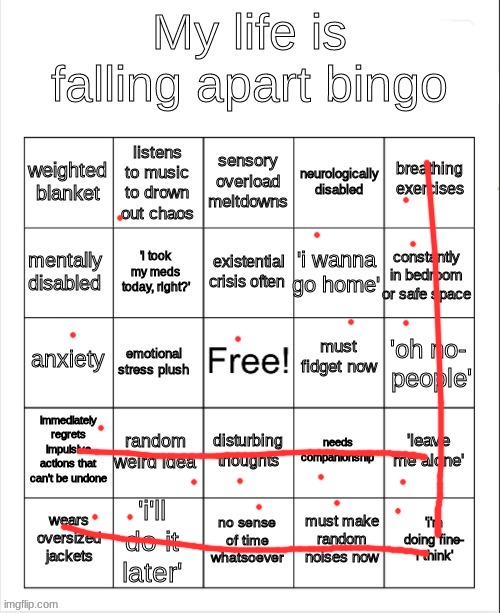 dammit I almost beat her | image tagged in my life is falling apart bingo | made w/ Imgflip meme maker