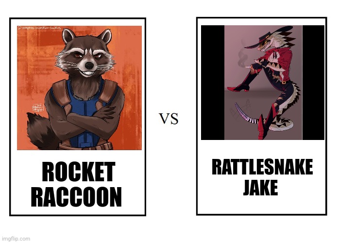 Rocket vs Rattlesnake Jake | ROCKET RACCOON; RATTLESNAKE JAKE | image tagged in versus,guardians of the galaxy,rango,jpfan102504,marvel,mcu | made w/ Imgflip meme maker