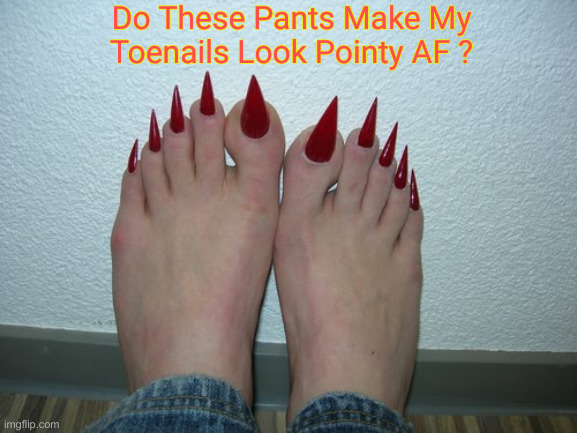 Sandals Only ? | Do These Pants Make My Toenails Look Pointy AF ? | image tagged in sharp toenails,random_cringe,toes,funny memes,funny | made w/ Imgflip meme maker