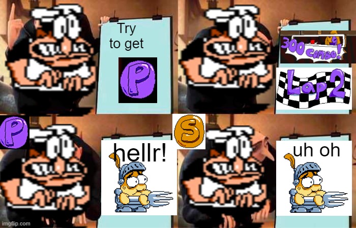 Pizza Tower Be Like: | Try to get; e; hellr! uh oh | image tagged in memes | made w/ Imgflip meme maker