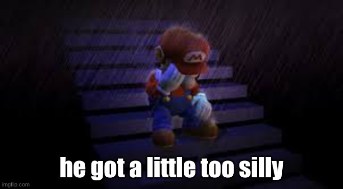 Sad mario | he got a little too silly | image tagged in sad mario | made w/ Imgflip meme maker