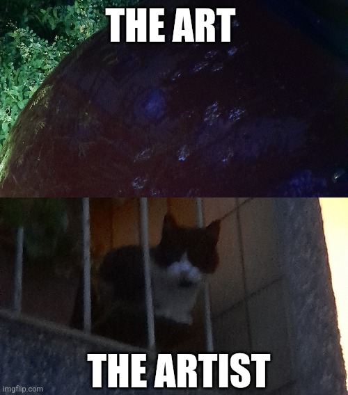 The art and the artis | THE ART; THE ARTIST | image tagged in cat,cars,hood,paw patrol | made w/ Imgflip meme maker