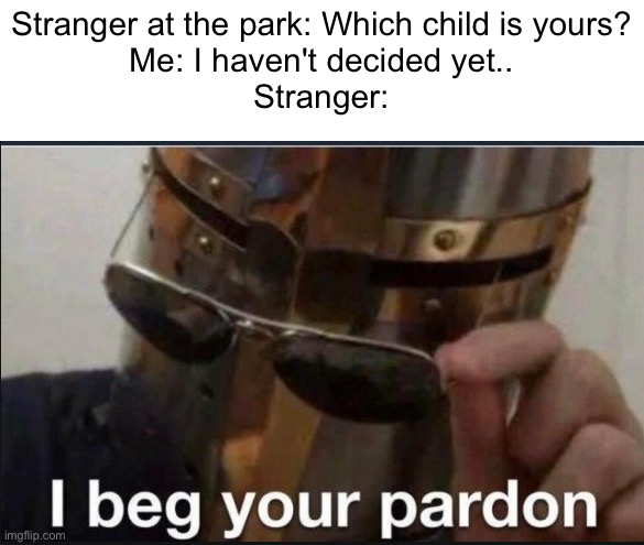 Hollup | Stranger at the park: Which child is yours?
Me: I haven't decided yet..
Stranger: | image tagged in i beg your pardon,memes | made w/ Imgflip meme maker