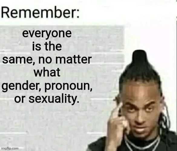 Remember | everyone is the same, no matter what gender, pronoun, or sexuality. | image tagged in remember | made w/ Imgflip meme maker