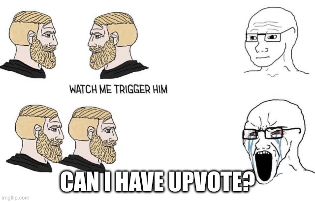 He’s officially triggered! | CAN I HAVE UPVOTE? | image tagged in watch me trigger him | made w/ Imgflip meme maker