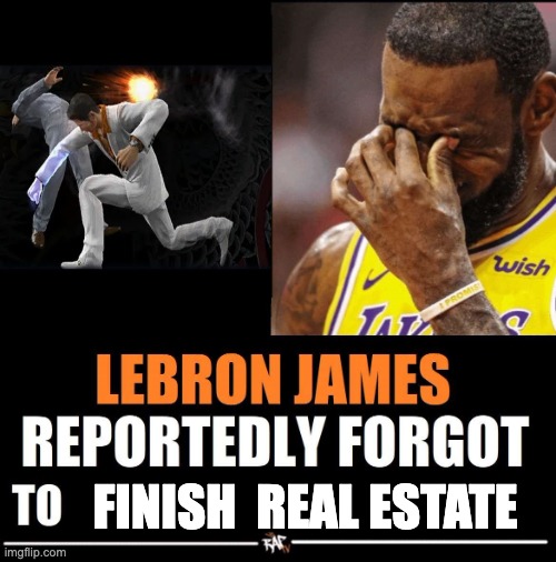 this is a huge l... | FINISH  REAL ESTATE | image tagged in lebron james reportedly forgot to | made w/ Imgflip meme maker