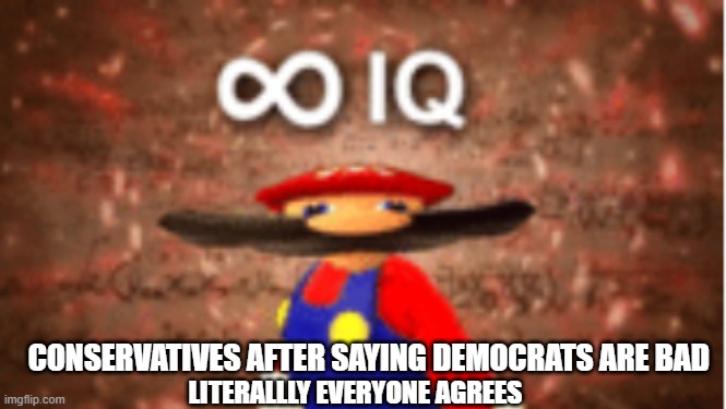 Infinite IQ | LITERALLLY EVERYONE AGREES CONSERVATIVES AFTER SAYING DEMOCRATS ARE BAD | image tagged in infinite iq | made w/ Imgflip meme maker