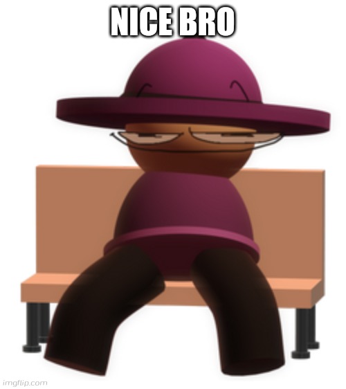 Banbodi Sitting on Bench with Smug Face | NICE BRO | image tagged in banbodi sitting on bench with smug face | made w/ Imgflip meme maker