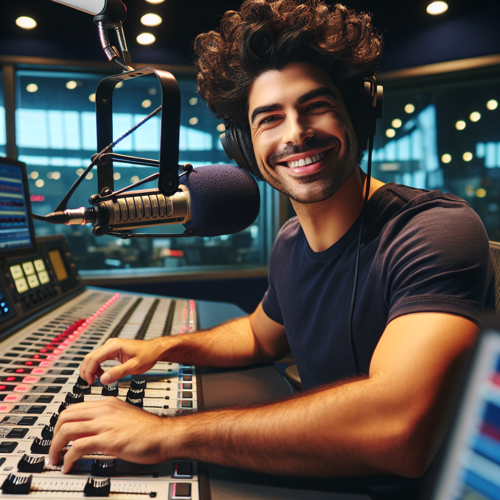 High Quality A radio DJ sitting in front of his board control Blank Meme Template