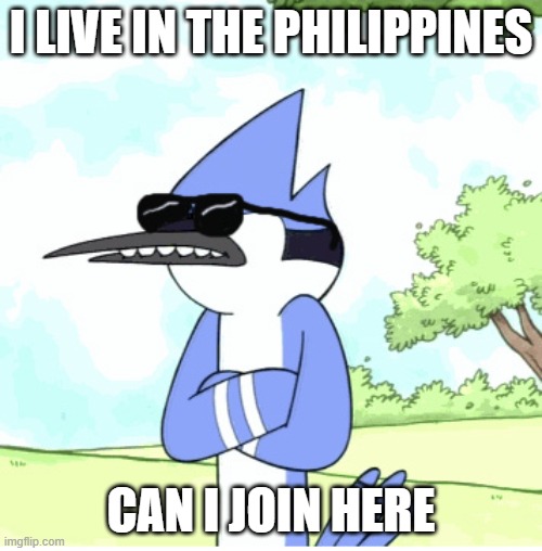mordecai regular show shades lame | I LIVE IN THE PHILIPPINES; CAN I JOIN HERE | image tagged in mordecai regular show shades lame | made w/ Imgflip meme maker