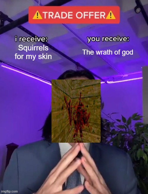 Trade Offer | Squirrels for my skin; The wrath of god | image tagged in trade offer | made w/ Imgflip meme maker