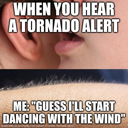deal | WHEN YOU HEAR A TORNADO ALERT; ME: "GUESS I'LL START DANCING WITH THE WIND" | image tagged in whisper and goosebumps | made w/ Imgflip meme maker