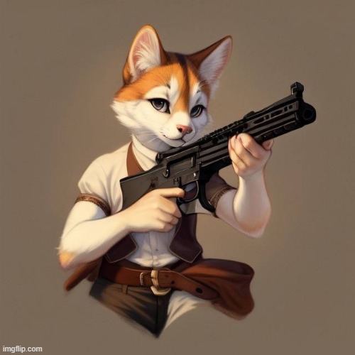 Kitty-go-Bang (Art credit : Raptore1917) | image tagged in da,furry,cartoon,cat,gun go bang bang | made w/ Imgflip meme maker