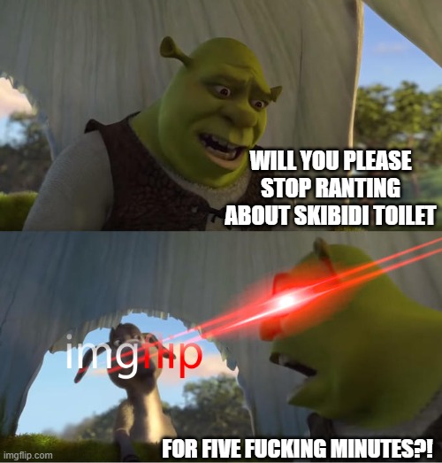 Shrek For Five Minutes | WILL YOU PLEASE STOP RANTING ABOUT SKIBIDI TOILET FOR FIVE FUCKING MINUTES?! | image tagged in shrek for five minutes | made w/ Imgflip meme maker