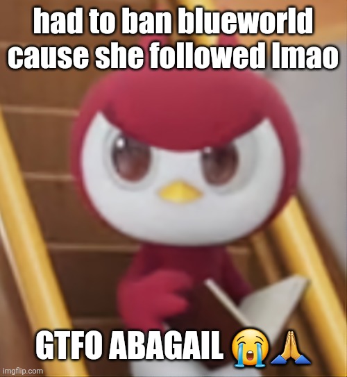 WHO TF NAMES THEIR CHILD ABAGAIL LIKE | had to ban blueworld cause she followed lmao; GTFO ABAGAIL 😭🙏 | image tagged in book | made w/ Imgflip meme maker