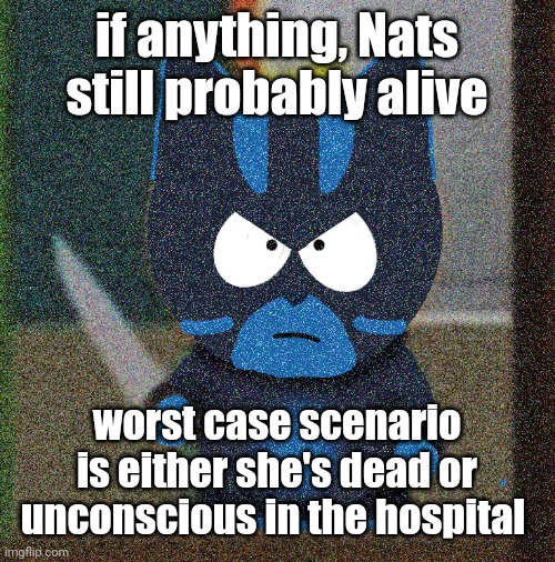 bro has a knife | if anything, Nats still probably alive; worst case scenario is either she's dead or unconscious in the hospital | image tagged in bro has a knife | made w/ Imgflip meme maker