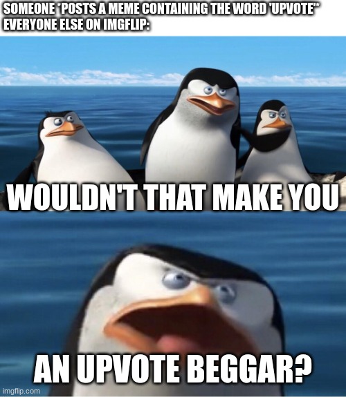 not calling anyone out by any means I just find this funny | SOMEONE *POSTS A MEME CONTAINING THE WORD 'UPVOTE'*
EVERYONE ELSE ON IMGFLIP:; WOULDN'T THAT MAKE YOU; AN UPVOTE BEGGAR? | image tagged in wouldn't that make you,memes | made w/ Imgflip meme maker