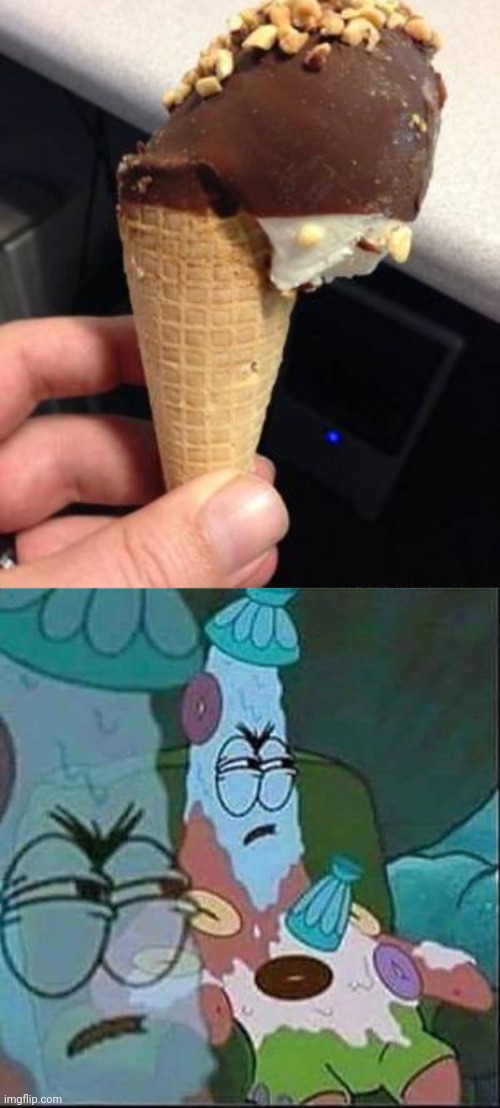 Ice cream cone job | image tagged in patrick ice cream,ice cream cone,ice cream,cone,you had one job,memes | made w/ Imgflip meme maker